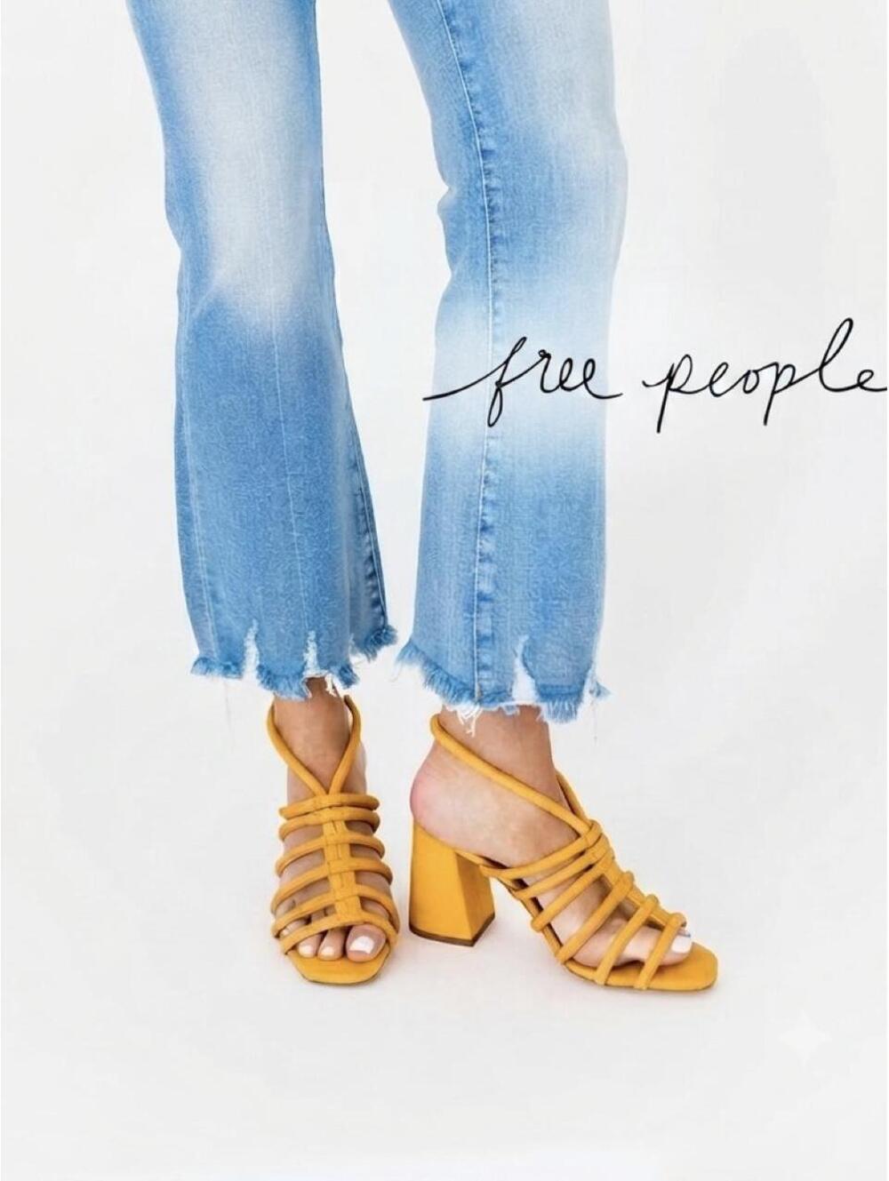 Free People Genuine Leather Block Heel Sandals – Yellow 💛